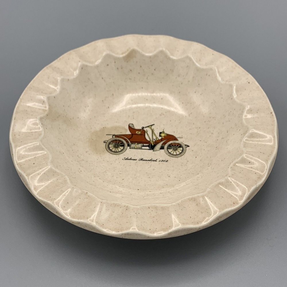 Vtg Ceramic Autocar Runabout 1902 Ashtray Antique Car Scallop Edge Trinket Bowl